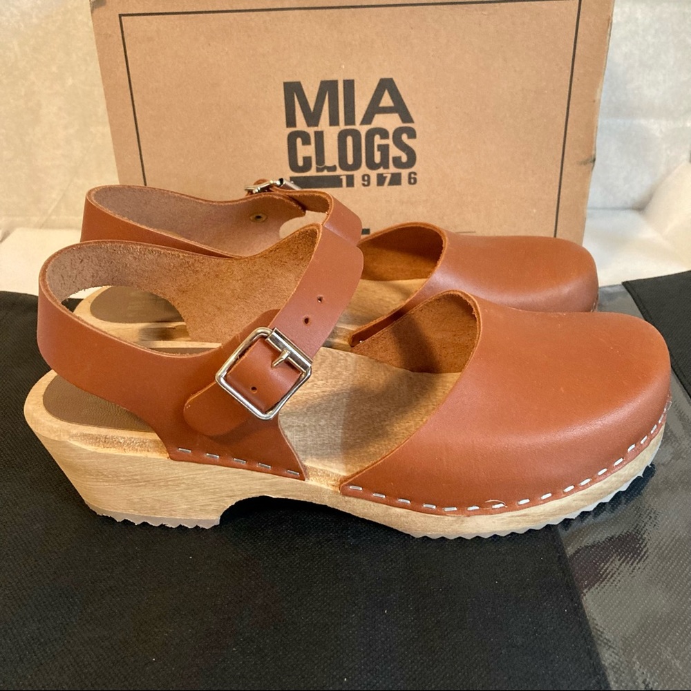 MIA Cognac Brown Leather Clog Mules - Picture 5 of 15